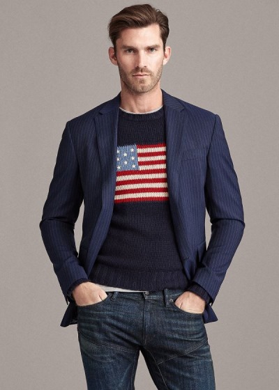 Ralph Lauren Flag Cashmere Crewneck Striktrøje Herre Danmark (YRDCS9807)